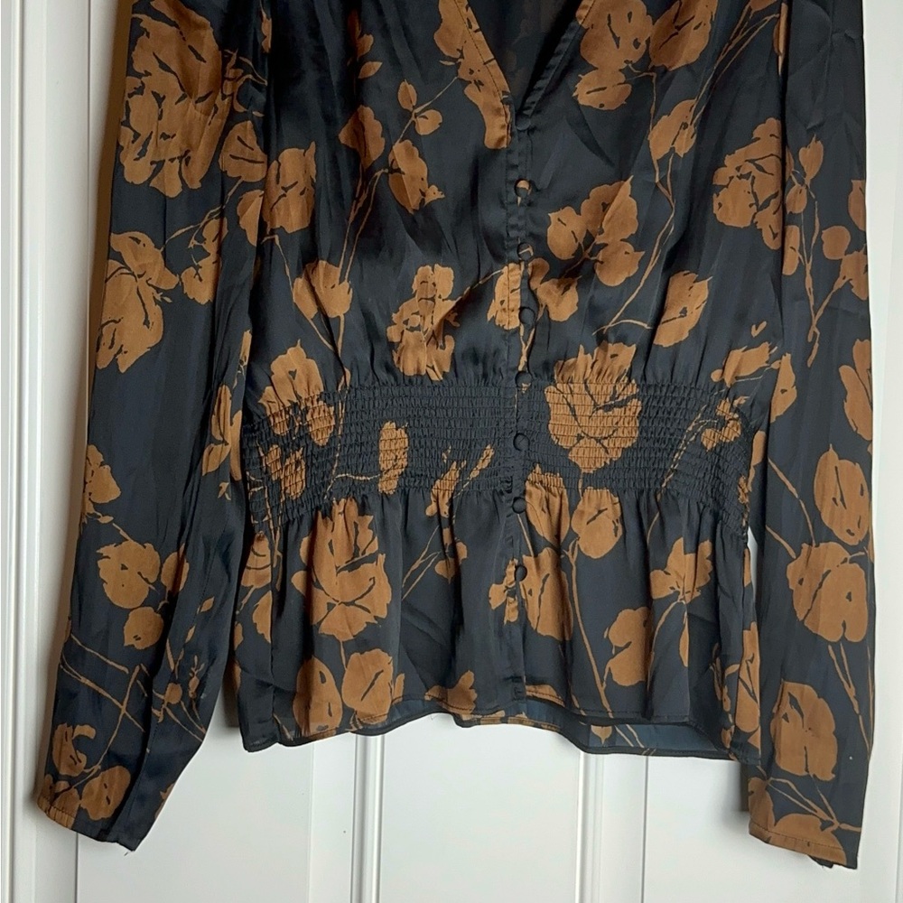 Banana Republic Gray Long Sleeve Smocked Peplum Blouse